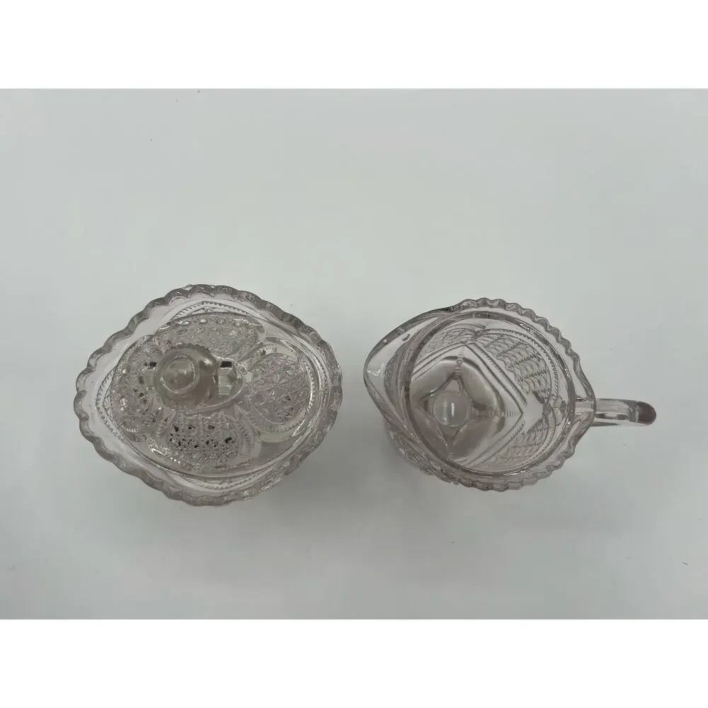 19th Century Pressed WESTMORELAND CROSS CANE MEDALLION Creamer and‎ Sugar Set